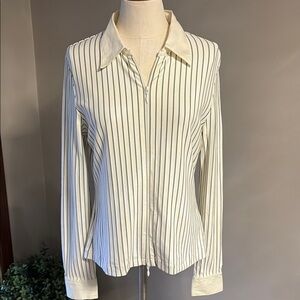 Boston Proper white striped STRETCH 2 way ZIPPED shirt jacket lightweight Med